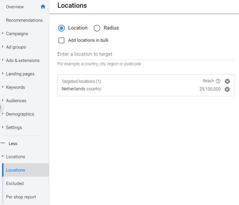 Google Ads Locatie Targeting
