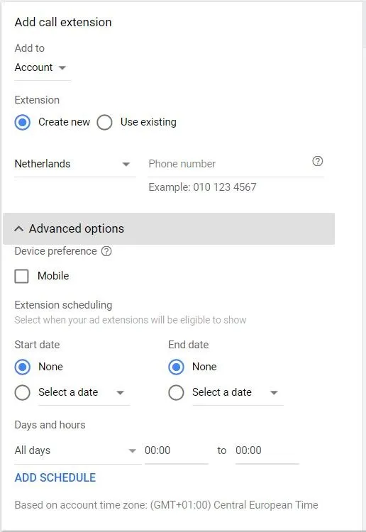 Google Ads Oproepextensie